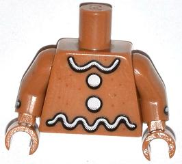 Lego Torso with White Wavy Lines and Circles Icing, Dark Orange Dots Pattern / Medium Nougat Arms with White Stripe Icing and Dark Orange Dots Pattern / Medium Nougat Hands