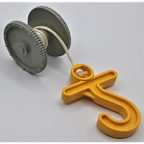 Lego Duplo Winch Drum, Yellow Hook Short with Cross Bar, String / Light Gray