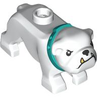 Lego Animal, Dog, Bulldog with Tan Fangs, Dark Turquoise Collar / White