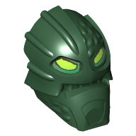 Lego Minifig Head Special, Inika Toa Kongu with Lime Eyes Print / Dark Green