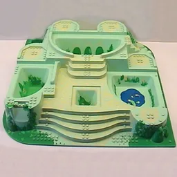 Baseplate Raised 48 x 48 with Staircases and Pits with Yellow Cobblestone and Green Ivy Print / Light Green