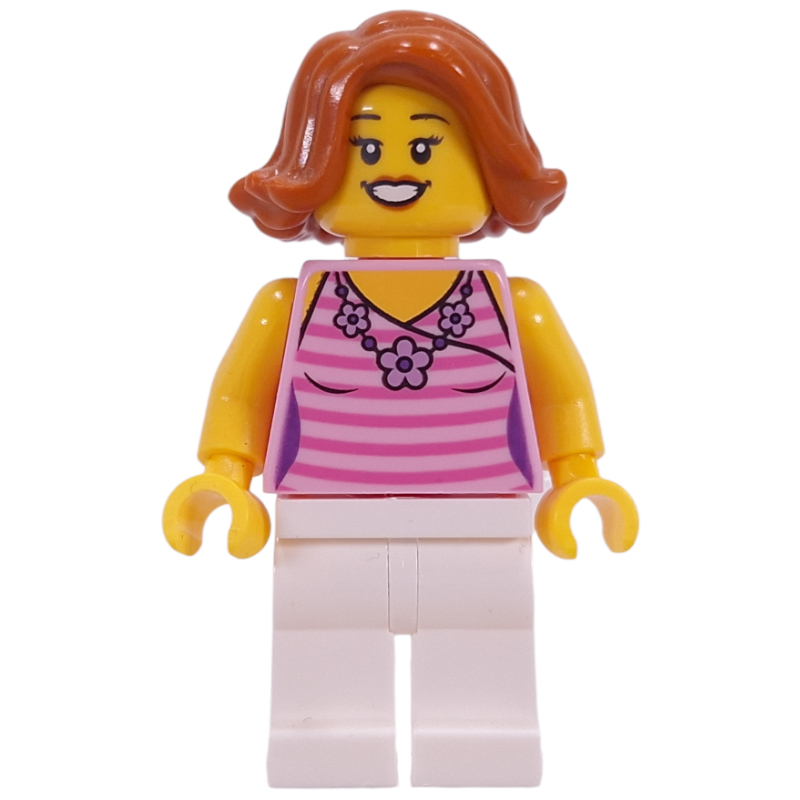 Lego Bright Pink Torso, White Legs, Dark Orange Hair