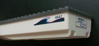 Lego Boat, Hull Unitary 28 x 8 with Dark Bluish Gray Top with 'ANNABELL' on Back and '4642' on Both Sides Pattern (Stickers) - Set 4642