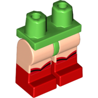 Lego Hips with Light Nougat Legs and Red Boots Pattern with Black Knee Lines Print / Bright Green