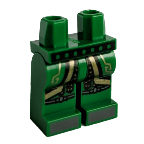 Lego Hips and Green Legs with Black Belt, Robe, Dark Bluish Grey Toes, Gold Trim / Green