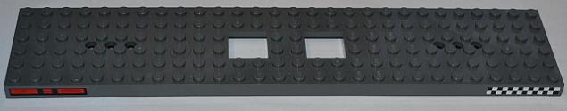Lego Train Base 6 x 28 with 3 Round Holes Each End and 2 x 2 Cutouts with 'OIL', HYDRAULICS' and Checkered Stripe Pattern on Both Sides (Stickers) - Set 4643