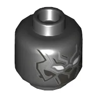 Minifig Head Black Panther, Armor, White Eyes, Silver and Pearl Titanium Lines Print / Black