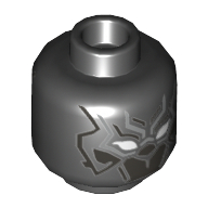 Lego Minifig Head Black Panther, Armor, White Eyes, Silver and Pearl Titanium Lines Print / Black