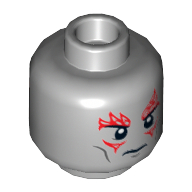 Lego Minifig Head Drax, Dark Bluish Gray Cheek Lines, Red Tattoos on Front and Back, Neutral Expression Print / Light Bluish Gray