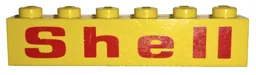 Brick 1 x 6 with 'Shell' Squared 'e', Red Print