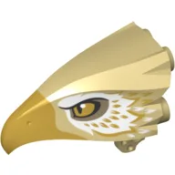 Animal Body Part, Bird Head Upper Jaw with Metallic Gold Beak and White and Metallic Gold Feathers Print (Thunderbird) / Tan