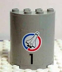 Cylinder Half 2 x 4 x 4 with Black Number 1 and Shuttle Pattern (Sticker) - Set 6339