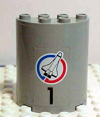 Lego Cylinder Half 2 x 4 x 4 with Black Number 1 and Shuttle Pattern (Sticker) - Set 6339