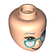 Lego Minidoll Head Light Bluish Grey Eyebrows, Low Dark Turquoise Glasses print / Light Nougat