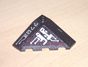 Lego Wedge 4 x 4 (Slope 18 Corner) with Silver and Dark Red Circuitry and '7702' Pattern (Stickers) - Set 7702
