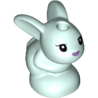 Lego Animal, Rabbit / Bunny, Baby Sitting with Black Eyes and Lavender Nose Print / Light Aqua
