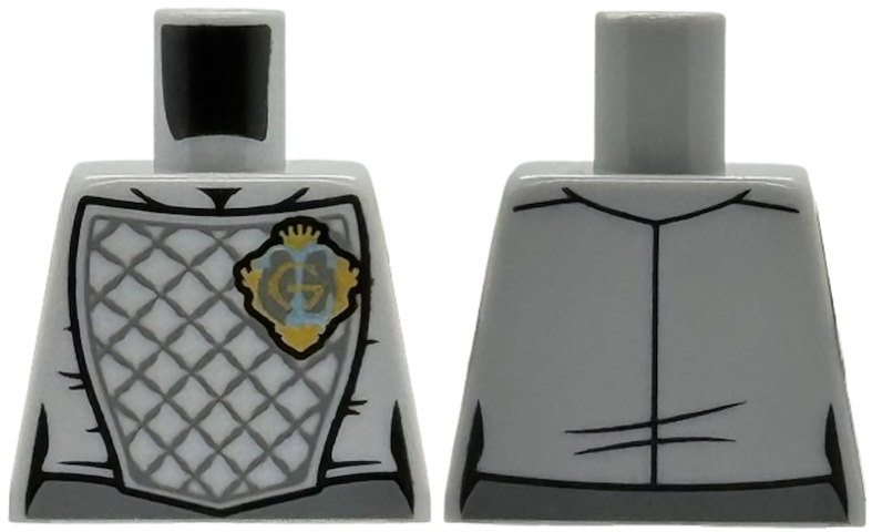 Lego Torso Armor with Dark Bluish Gray Lattice Padding, Gold Crest Badge with Crown and Capital Letter G Pattern