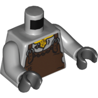 Lego Torso Tunic with Dark Brown Apron with Silver Buckles Print, Light Bluish Gray Arms, Black Hands / Light Bluish Gray