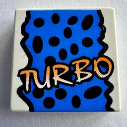 Tile 2 x 2 with Yellow 'TURBO', Black Spots, Blue Background Print / White