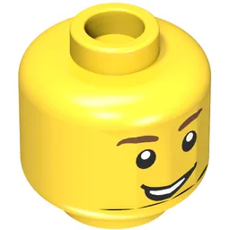 Minifig Head Alfie the Apprentice / Knight, Brown Eyebrows, Open Lopsided Grin, White Pupils Print / Yellow