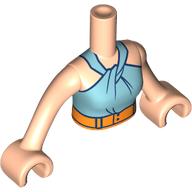 Lego Minidoll Torso Woman with Metal Blue Top, Dark Blue Trim, Orange Belt print, Light Nougat Arms and Hands / Light Nougat