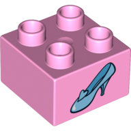 Lego Duplo Brick 2 x 2 with Light Blue Shoe Cinderella Glass Slipper Print / Bright Pink