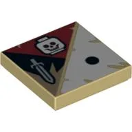 Tile 2 x 2 with 1 Black Dot, Skull and Sword Print / Tan