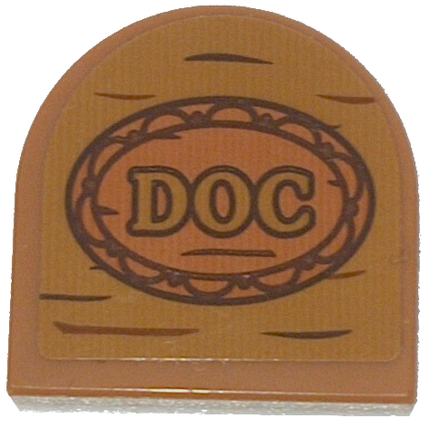 Lego Tile, Round 2 x 2 Half Circle Extended with Wood Grain and 'DOC' Pattern (Sticker) - Set 43242
