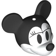 Lego Minifig Head Special with Black Mouse Ears and Nose, White Face, Eyelashes, Eyelids print / White