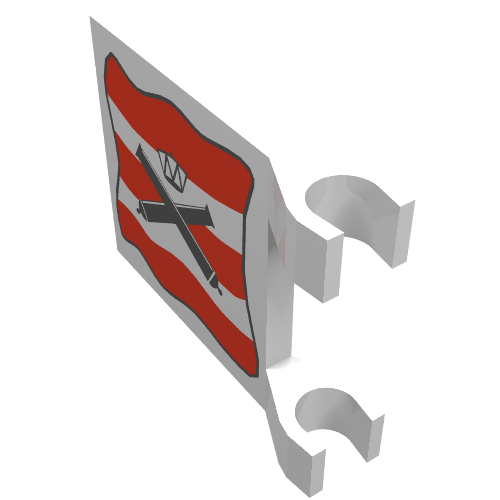 Lego Flag 2 x 2 Square [Thin Clips] with Crossed Cannons over Red Stripes, Black Outline Print / White