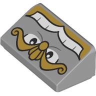 Lego Brick Sloped 30° 1 x 2 x 2/3 with Eyes, White Teeth, Yellow Decorations print (Chef Bouche) / Light Bluish Gray
