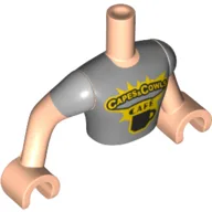 Minidoll Torso Man with Dark Gray Short Sleeves T-Shirt, 'Capes&Cowls CAFE' and Cup Logo Print, Light Nougat Arms and Hands / Light Nougat