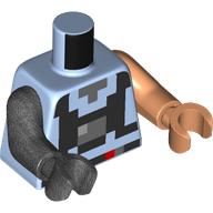 Lego Torso, Odd Arms and Hands, Pixelated Black Backpack (Galidor) print, Left Nougat Arm and Hand, Right Pearl Titanium Arm and Hand / Bright Light Blue