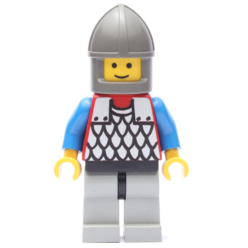 Lego Knight (Scale Mail on Red) - Blue Arms, Light Gray Legs, Dark Gray Chin-Guard