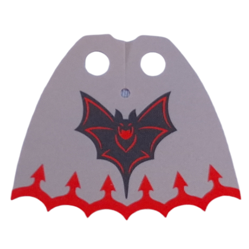 Lego Neckwear Cape, Scalloped 7 Points with Light Bluish Grey Cape, Black/Red Bat, Red Trim with Arrows print / Red