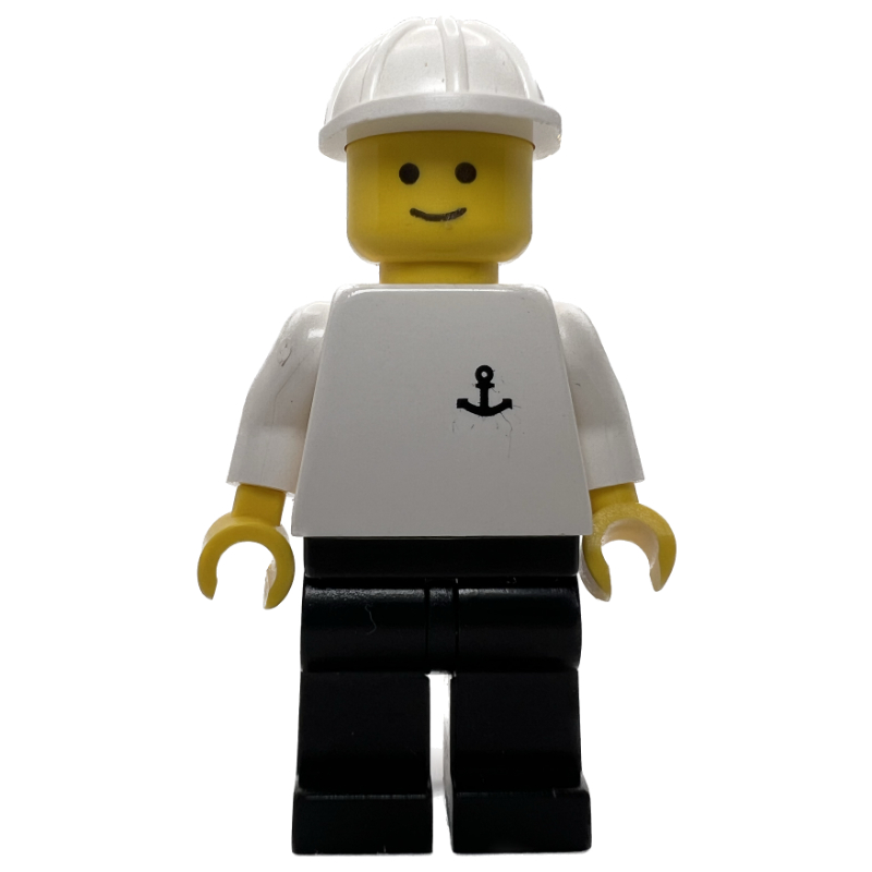 Lego White Torso with Anchor, Black Legs, White Hat