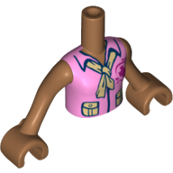Lego Minidoll Torso Girl with Bright Pink Blouse Top with Red Cross Logo and Dark Tan Scarf Print, Medium Nougat Arms and Hands / Medium Nougat