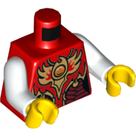 Lego Torso Vest with Dark Red and Gold Armor with Scales and Fire Chi Emblem Print, White Arms, Yellow Hands / Red