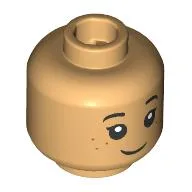 Minifig Head Leanne, Black Eyebrows, Freckles, Smile/Sad / Warm Tan
