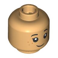 Lego Minifig Head Leanne, Black Eyebrows, Freckles, Smile/Sad / Warm Tan