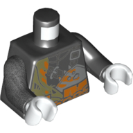 Lego Torso, Odd Arms, Armour, Damaged, Belt, Chain Print, Left Black Arm, Right Pearl Titanium Arm, White Hands / Black