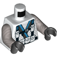 Lego Torso Robe with Blue Stripe and Pouches, Straps and Backpack Print (Zane), Flat Silver Arms, Black Hands / White