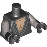 Lego Torso Muscles, V-Neck with Silver Rivets Print (Batman), Flat Silver Arms with Black Cuffs Print, Black Hands / Black