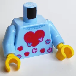 Torso Sweater, Big Red Heart, Medium Blue, Bright Pink and Red Butterflies Print, Blue Light Blue Arms, Yellow Hands / Bright Light Blue