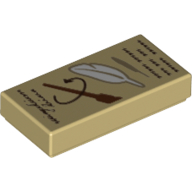 Lego Tile 1 x 2 with Scroll, Feather, Wand print