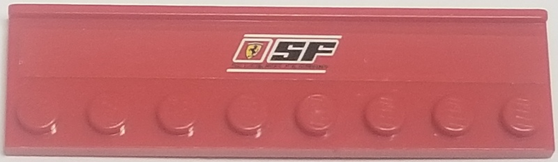 Lego Plate, Modified 2 x 8 with Door Rail with Ferrari Logo 'SF' and 'SCUDERIA FERRARI' on White Lines Pattern (Sticker) - Set 8185