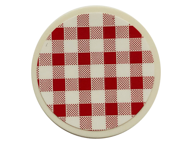 Lego Tile, Round 3 x 3 with Red and White Checkered Pattern (Sticker) - Set 21324