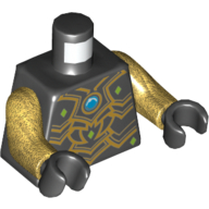 Lego Torso Armor with Black Scales, Gold Edges, Lime Diamonds and Blue Round Jewel (Chi) Print, Pearl Gold Arms, Black Hands / Black