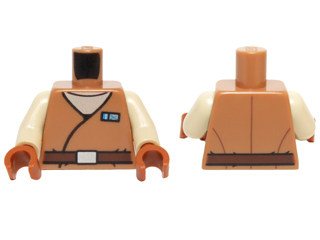 Lego Torso SW Vest Robe with Reddish Brown Belt and Blue Name Badge over Tan Undershirt Pattern / Tan Arms / Dark Orange Hands