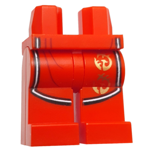 Lego Hips and Red Legs with Robe End, White/Black Trim, Gold Symbols print / Red